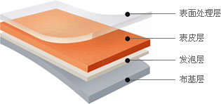 座椅用表皮 - 表面处理层, 表皮层, 发泡层, 布基层